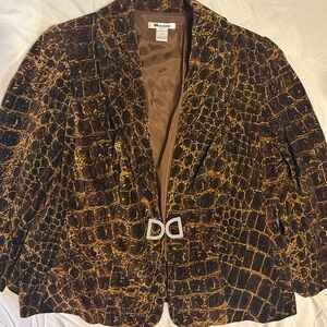 NY Collection Brown Crocodile Print Blazer